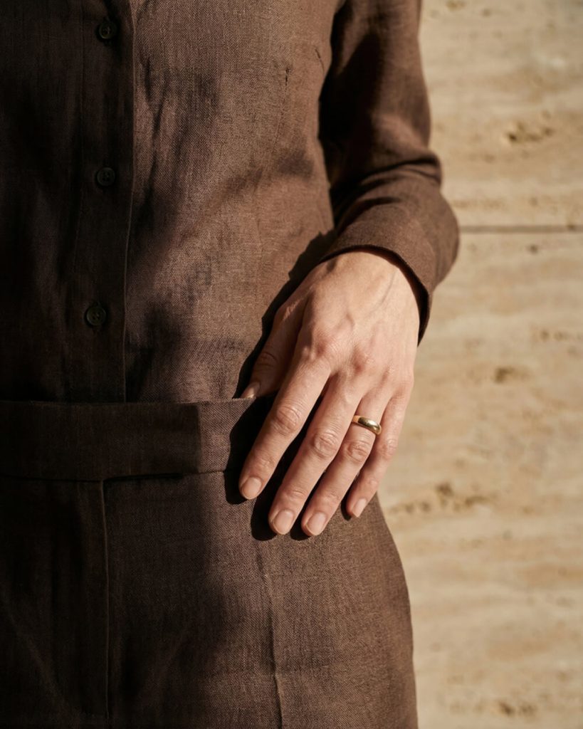 Chocolate Brown Stretch Cotton-Linen Essential Blazer, Chocolate Brown Cotton-Linen Cigarette Pants, Intense Brown Linen-Cotton Dress Shirt by Sumissura