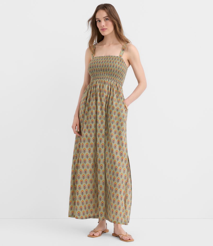 LOFT Beach Garden Smocked Maxi Pocket Dress.