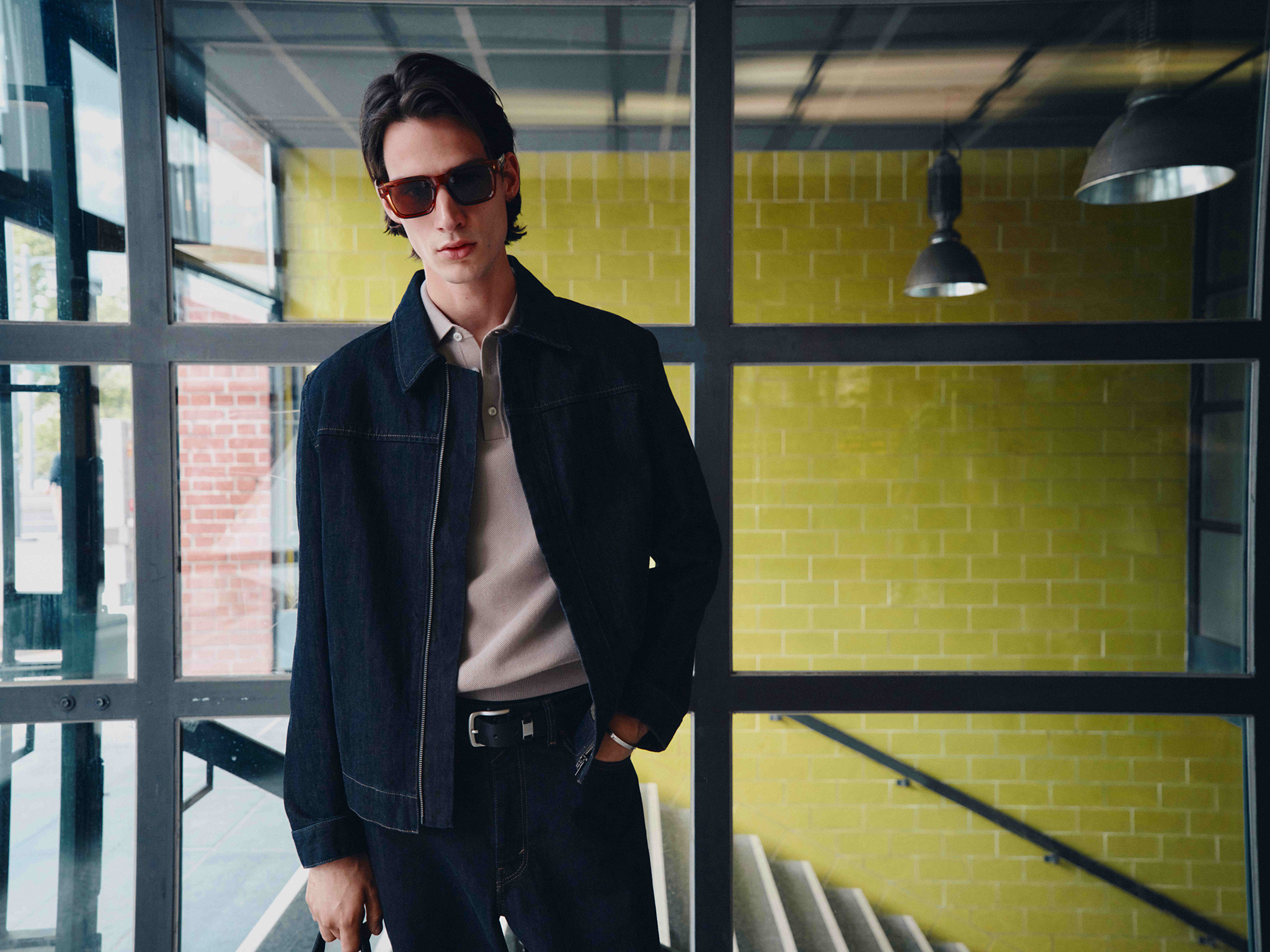 M&S - Denim Jacket, Espresso Shirt and Sunglasses. Photo: Marks and Spencer.