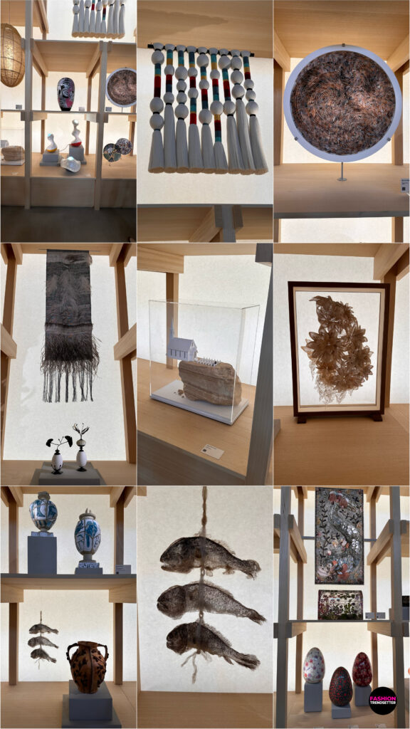 In several areas, craftspeople were not simply represented by their finished works. Visitors could actually see them working. An Atelier Alive, for example, recreated a working craft studio where master artisans demonstrated techniques involving porcelain, leather, paper, textiles and other materials. A Rooted Ascent brought woodworkers and weavers into the exhibition itself, allowing visitors to see how organic materials become part of their creative practices.