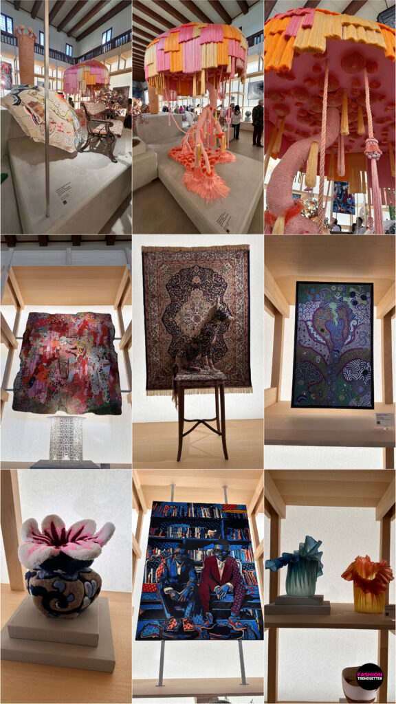 In several areas, craftspeople were not simply represented by their finished works. Visitors could actually see them working. An Atelier Alive, for example, recreated a working craft studio where master artisans demonstrated techniques involving porcelain, leather, paper, textiles and other materials. A Rooted Ascent brought woodworkers and weavers into the exhibition itself, allowing visitors to see how organic materials become part of their creative practices.