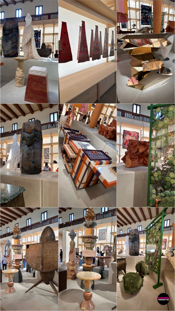 In several areas, craftspeople were not simply represented by their finished works. Visitors could actually see them working. An Atelier Alive, for example, recreated a working craft studio where master artisans demonstrated techniques involving porcelain, leather, paper, textiles and other materials. A Rooted Ascent brought woodworkers and weavers into the exhibition itself, allowing visitors to see how organic materials become part of their creative practices.