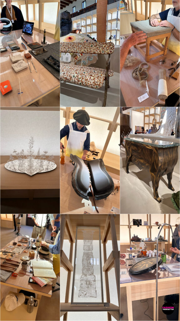 In several areas, craftspeople were not simply represented by their finished works. Visitors could actually see them working. An Atelier Alive, for example, recreated a working craft studio where master artisans demonstrated techniques involving porcelain, leather, paper, textiles and other materials. A Rooted Ascent brought woodworkers and weavers into the exhibition itself, allowing visitors to see how organic materials become part of their creative practices.