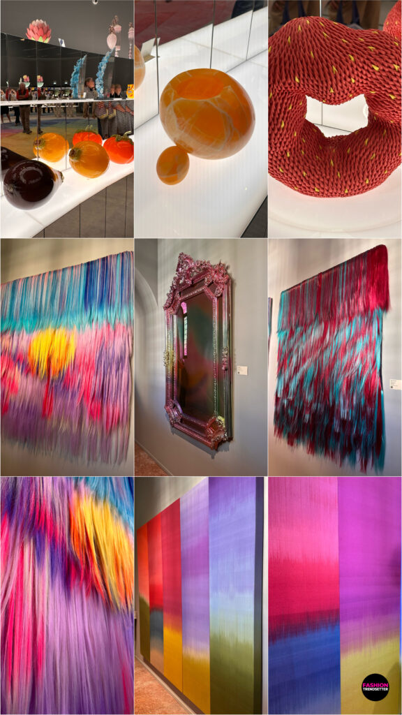 Homo Faber 2026: An Island of Light - A Rainbow of Forms A Rainbow of Forms, supported by JSW Foundation, celebrated the expressive power of color through an exuberant collection of objects crafted from plastic, enamel, resin, glass, and a wide range of other materials. Arranged on mirrored shelves and rotating bases beneath an expansive mirrored ceiling, the pieces created an immersive environment in which color, light, and reflection continually transformed the perception of form. The interplay of surfaces and perspectives lent the exhibition space a sense of movement and visual abundance, revealing the versatility of contemporary craftsmanship across diverse materials. Anchoring the installation was an exquisite rug designed by Es Devlin and inspired by Goethe's Theory of Colours, bringing an artistic and conceptual dimension to this vibrant exploration of colour, perception, and design. Photos © 2026, Senay Gokcen for Fashion Trendsetter.