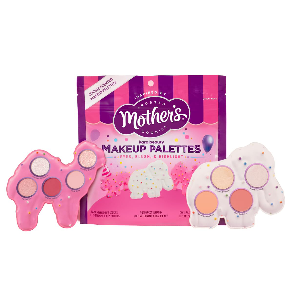 Kara Beauty x Mother's® Cookies Creative Makeup Palettes - Cookie-Scented Eyeshadow Palette, Blush & Highlighter Makeup Kit, Glitter Shimmer Pink. Image courtesy of Amazon.