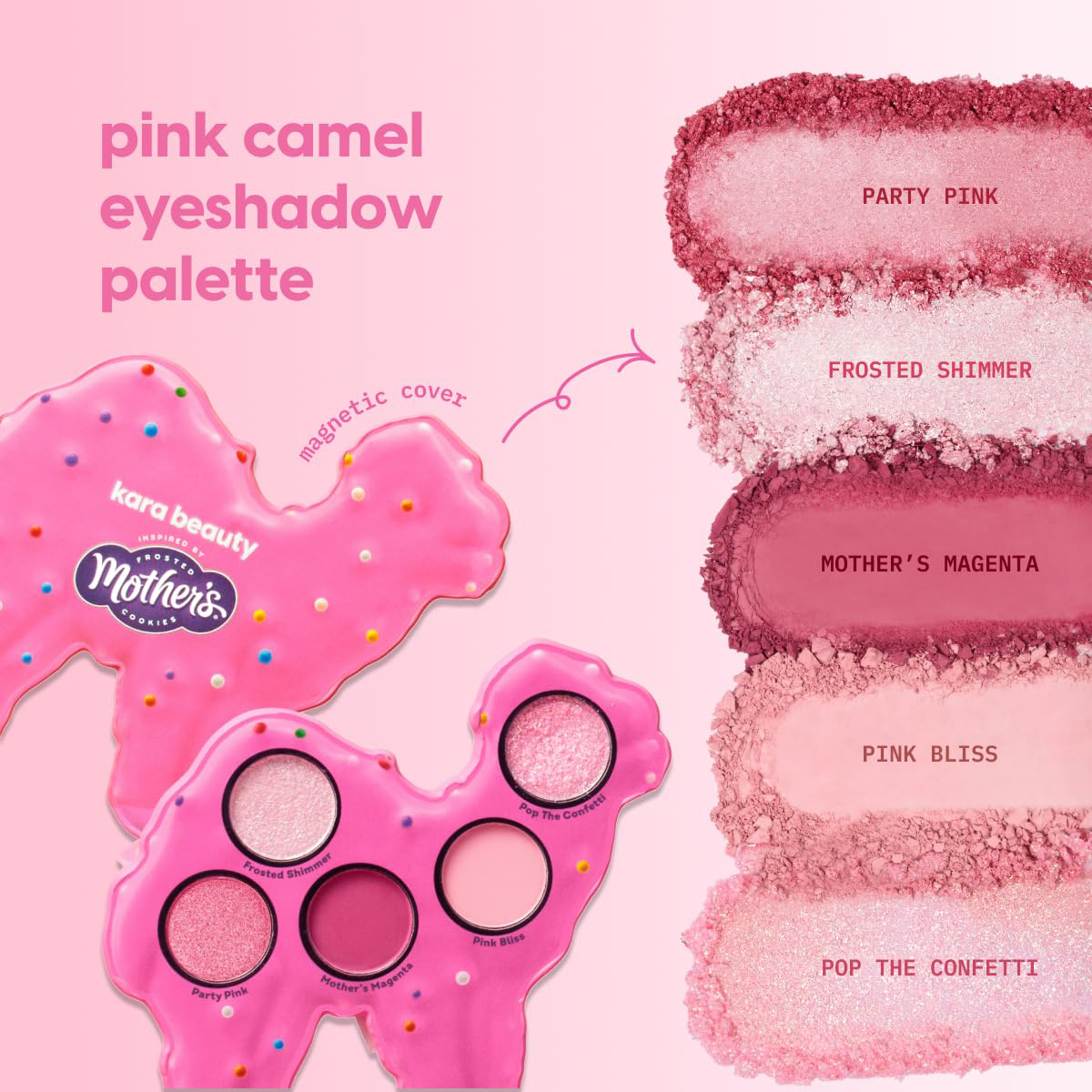 Kara Beauty x Mother's® Cookies Creative Makeup Palettes The Pink Camel Shadow and Glitter Palette. Image courtesy of Amazon.