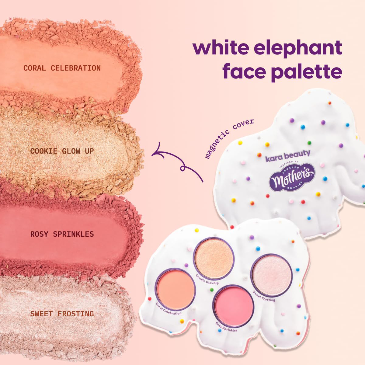 Kara Beauty x Mother's® Cookies Creative Makeup Palettes The White Elephant Blush and Highlight Palette. Image courtesy of Amazon.